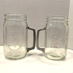 Ball Wide-Mouth Jar Mugs Pewter Handles Set of 2